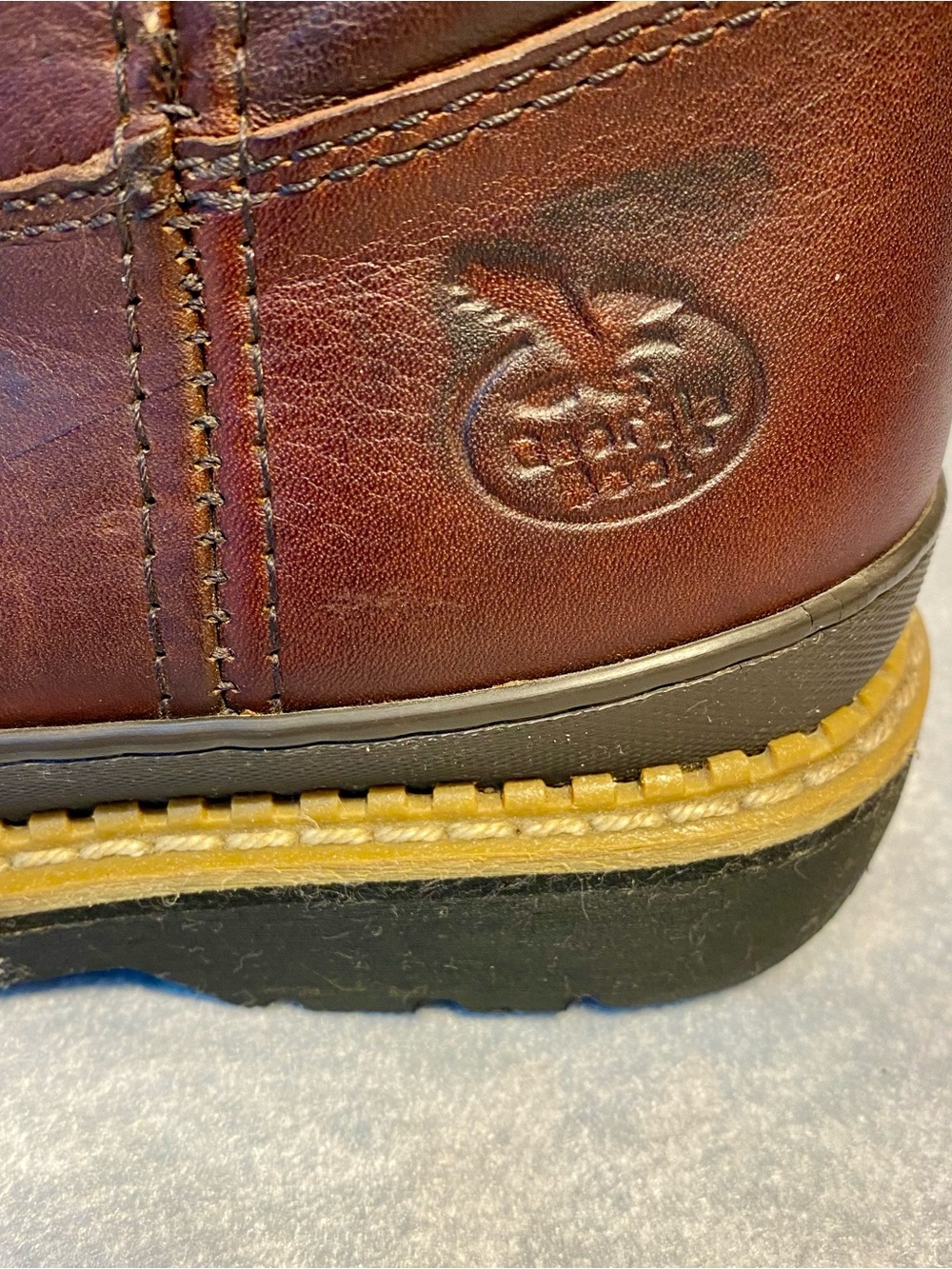 Georgia Boot Brown Leather Work Boots soft toe with Teal Lining - Picture 4 of 10